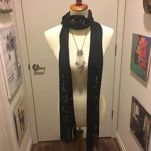 Boho faux suede laser cut scarf with fringe NWOT